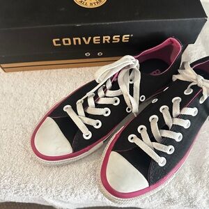 Converse Women's Black and Pink Lace-Up Sneakers